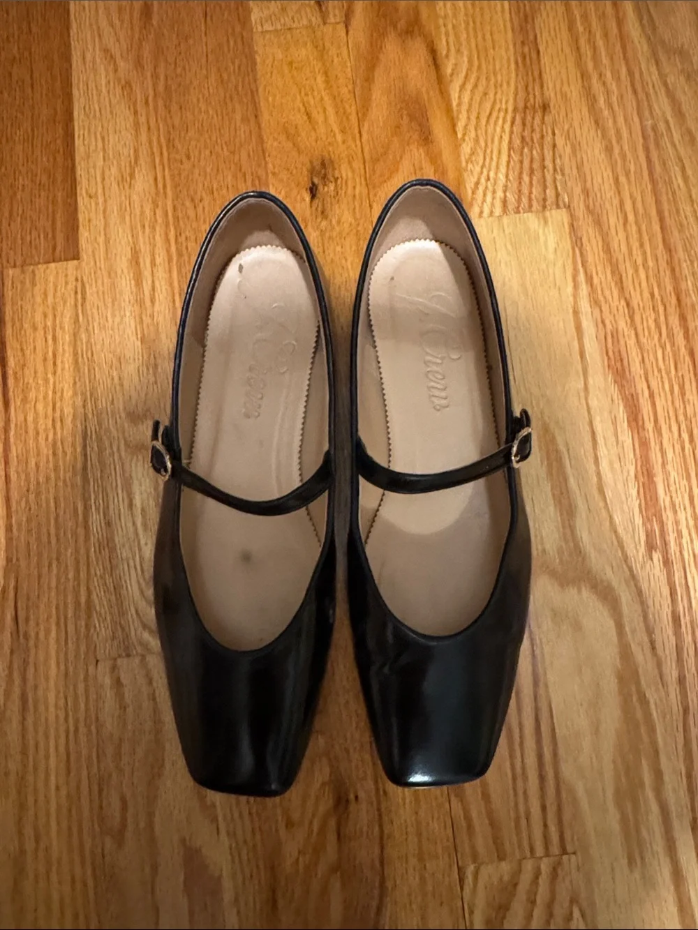 J. Crew Black Leather Mary Jane Flats with Square Toe